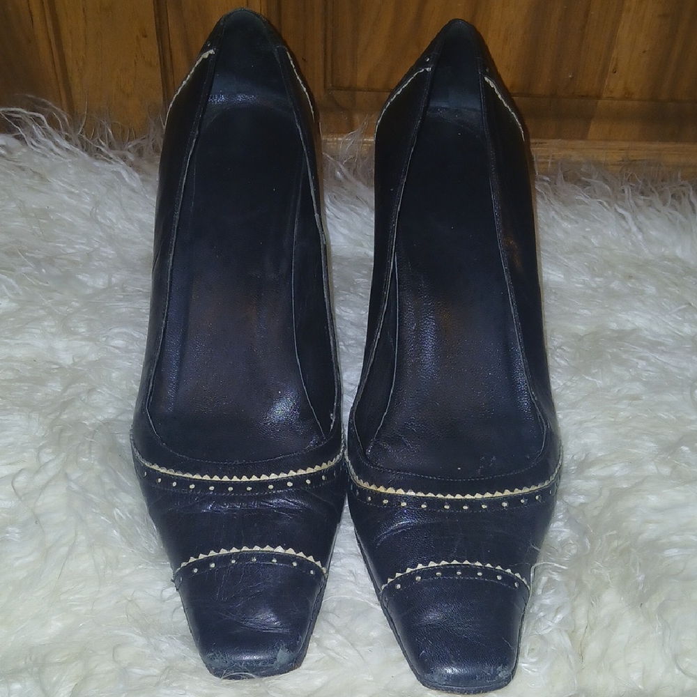 Coach Black Leather Heels with Silver Accents
